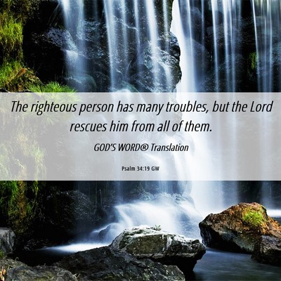 Picture 06 - Psalm 34:19 GW - The righteous person has many troubles, but the - Bible Verse Picture