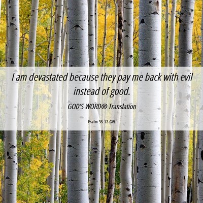 Picture 06 - Psalm 35:12 GW - I am devastated because they pay me back with - Bible Verse Picture