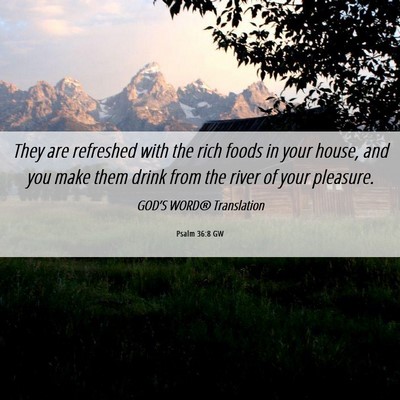 Picture 06 - Psalm 36:8 GW - They are refreshed with the rich foods in your - Bible Verse Picture