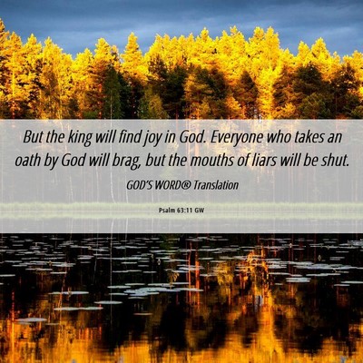 Picture 06 - Psalm 63:11 GW - But the king will find joy in God. Everyone who - Bible Verse Picture