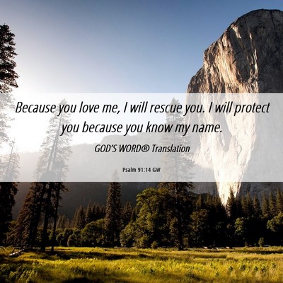 Picture 06 - Psalm 91:14 GW - Because you love me, I will rescue you. I will - Bible Verse Picture