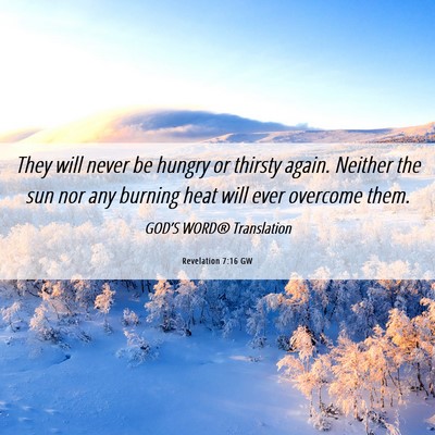 Picture 06 - Revelation 7:16 GW - They will never be hungry or thirsty again. - Bible Verse Picture