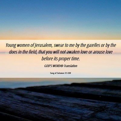 Picture 06 - Song of Solomon 3:5 GW - Young women of Jerusalem, swear to me by the - Bible Verse Picture