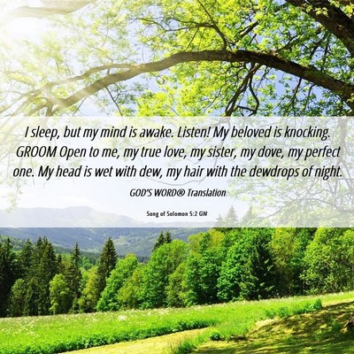 Picture 06 - Song of Solomon 5:2 GW - I sleep, but my mind is awake. Listen! My beloved - Bible Verse Picture