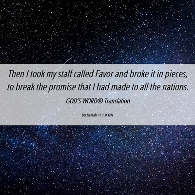 Picture 06 - Zechariah 11:10 GW - Then I took my staff called Favor and broke it in - Bible Verse Picture