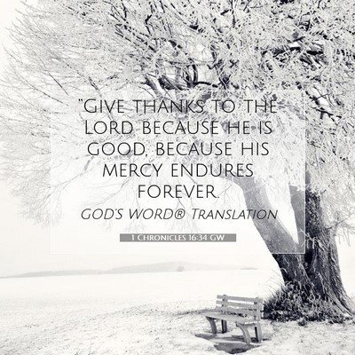 Picture 07 - 1 Chronicles 16:34 GW - “Give thanks to the Lord because he is good, - Bible Verse Picture