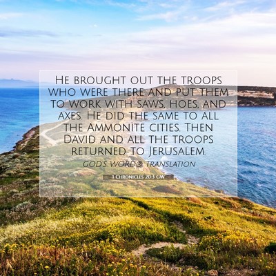 Picture 07 - 1 Chronicles 20:3 GW - He brought out the troops who were there and put - Bible Verse Picture