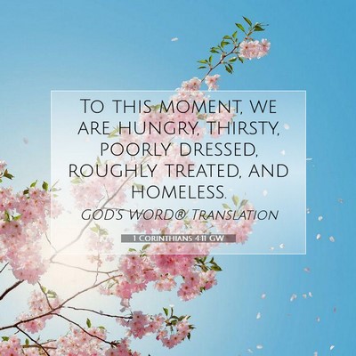 Picture 07 - 1 Corinthians 4:11 GW - To this moment, we are hungry, thirsty, poorly - Bible Verse Picture
