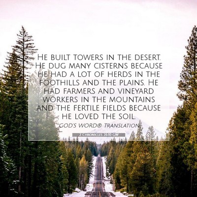 Picture 07 - 2 Chronicles 26:10 GW - He built towers in the desert. He dug many - Bible Verse Picture