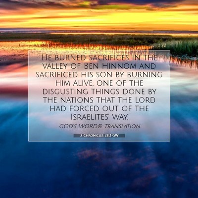 Picture 07 - 2 Chronicles 28:3 GW - He burned sacrifices in the valley of Ben Hinnom - Bible Verse Picture