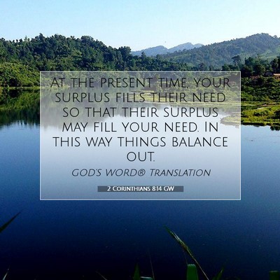 Picture 07 - 2 Corinthians 8:14 GW - At the present time, your surplus fills their - Bible Verse Picture