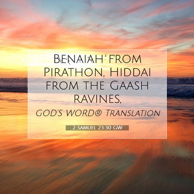 Picture 07 - 2 Samuel 23:30 GW - Benaiah from Pirathon, Hiddai from the Gaash - Bible Verse Picture