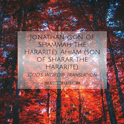 Picture 07 - 2 Samuel 23:33 GW - Jonathan (son of Shammah the Hararite), Ahiam - Bible Verse Picture