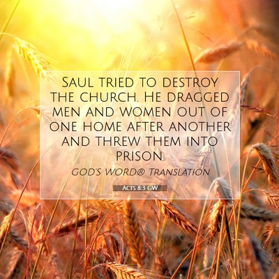Picture 07 - Acts 8:3 GW - Saul tried to destroy the church. He dragged men - Bible Verse Picture