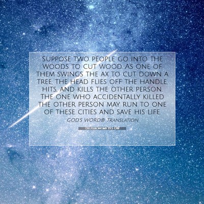 Picture 07 - Deuteronomy 19:5 GW - Suppose two people go into the woods to cut wood. - Bible Verse Picture