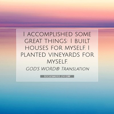 Picture 07 - Ecclesiastes 2:4 GW - I accomplished some great things: I built houses - Bible Verse Picture
