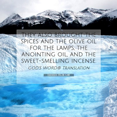 Picture 07 - Exodus 35:28 GW - They also brought the spices and the olive oil - Bible Verse Picture