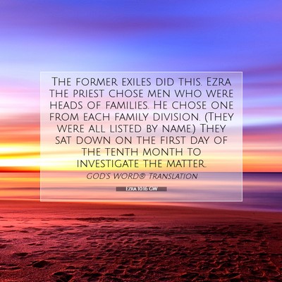 Picture 07 - Ezra 10:16 GW - The former exiles did this. Ezra the priest chose - Bible Verse Picture