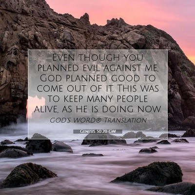 Picture 07 - Genesis 50:20 GW - Even though you planned evil against me, God - Bible Verse Picture