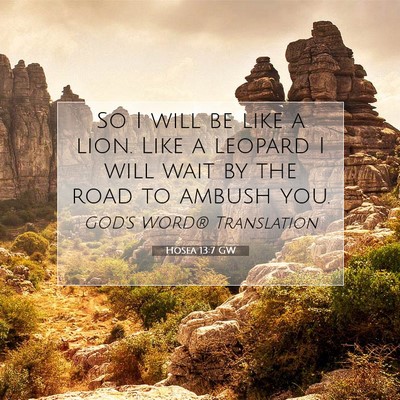 Picture 07 - Hosea 13:7 GW - So I will be like a lion. Like a leopard I will - Bible Verse Picture
