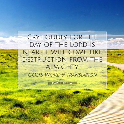Picture 07 - Isaiah 13:6 GW - Cry loudly, for the day of the Lord is near. It - Bible Verse Picture