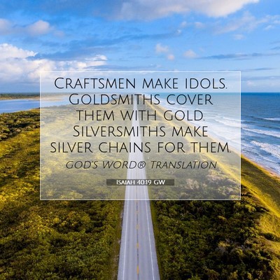 Picture 07 - Isaiah 40:19 GW - Craftsmen make idols. Goldsmiths cover them with - Bible Verse Picture