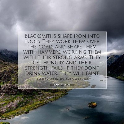 Picture 07 - Isaiah 44:12 GW - Blacksmiths shape iron into tools. They work them - Bible Verse Picture