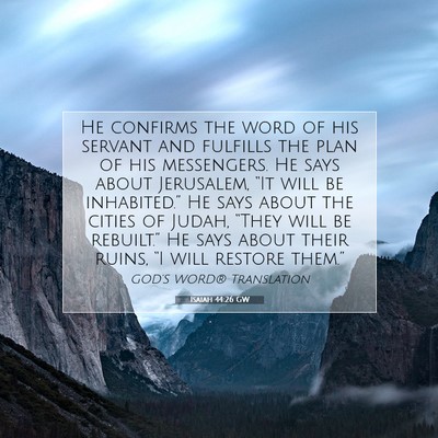 Picture 07 - Isaiah 44:26 GW - He confirms the word of his servant and fulfills - Bible Verse Picture