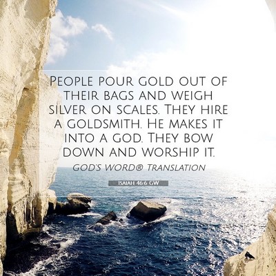 Picture 07 - Isaiah 46:6 GW - People pour gold out of their bags and weigh - Bible Verse Picture