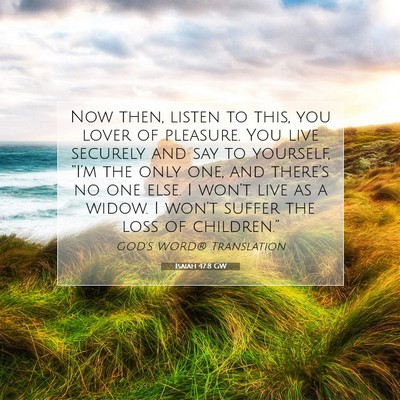 Picture 07 - Isaiah 47:8 GW - Now then, listen to this, you lover of pleasure. - Bible Verse Picture
