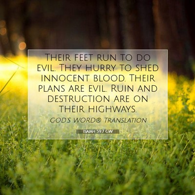 Picture 07 - Isaiah 59:7 GW - Their feet run to do evil. They hurry to shed - Bible Verse Picture