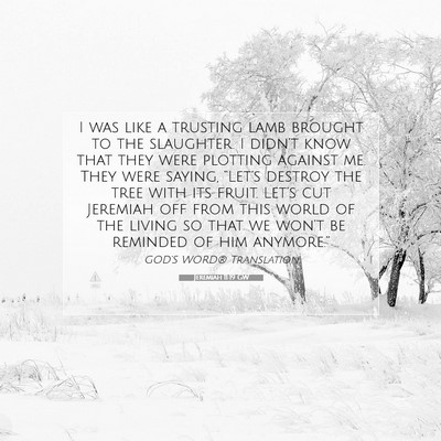 Picture 07 - Jeremiah 11:19 GW - I was like a trusting lamb brought to the - Bible Verse Picture