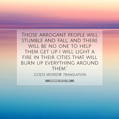 Picture 07 - Jeremiah 50:32 GW - Those arrogant people will stumble and fall, and - Bible Verse Picture