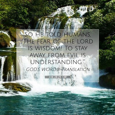 Picture 07 - Job 28:28 GW - So he told humans, ‘The fear of the Lord is - Bible Verse Picture