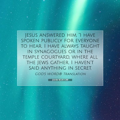 Picture 07 - John 18:20 GW - Jesus answered him, “I have spoken publicly for - Bible Verse Picture