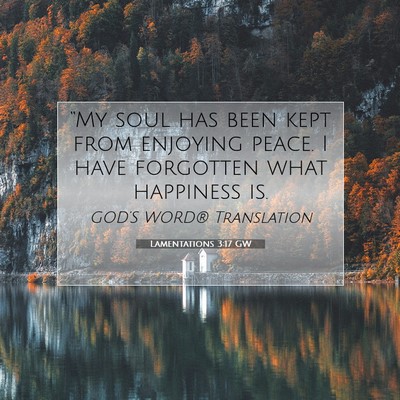 Picture 07 - Lamentations 3:17 GW - “My soul has been kept from enjoying peace. I - Bible Verse Picture