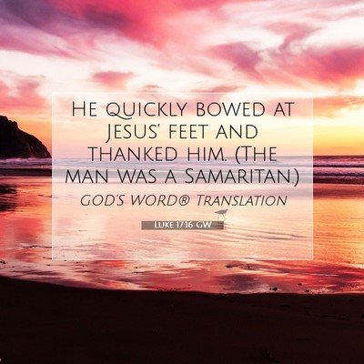 Picture 07 - Luke 17:16 GW - He quickly bowed at Jesus’ feet and thanked - Bible Verse Picture