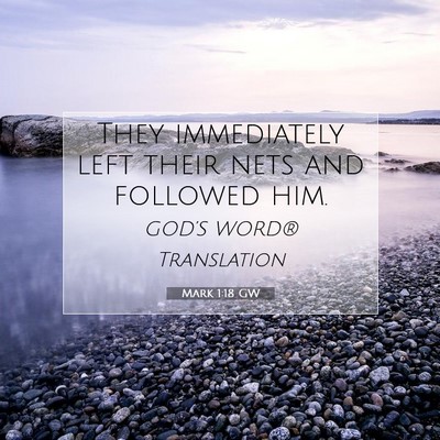 Picture 07 - Mark 1:18 GW - They immediately left their nets and followed - Bible Verse Picture