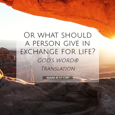 Picture 07 - Mark 8:37 GW - Or what should a person give in exchange for - Bible Verse Picture