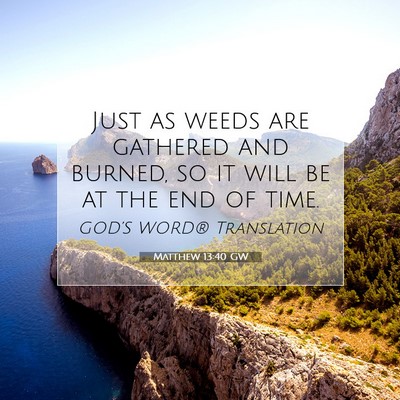 Picture 07 - Matthew 13:40 GW - Just as weeds are gathered and burned, so it will - Bible Verse Picture