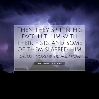 Picture 07 - Matthew 26:67 GW - Then they spit in his face, hit him with their - Bible Verse Picture