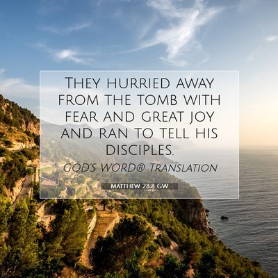 Picture 07 - Matthew 28:8 GW - They hurried away from the tomb with fear and - Bible Verse Picture