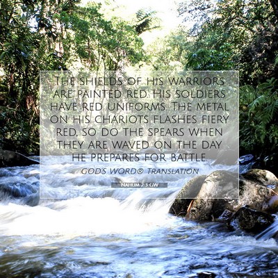 Picture 07 - Nahum 2:3 GW - The shields of his warriors are painted red. His - Bible Verse Picture