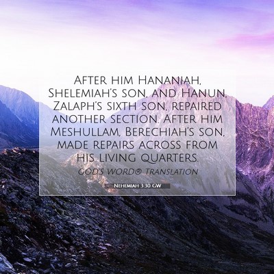 Picture 07 - Nehemiah 3:30 GW - After him Hananiah, Shelemiah’s son, and Hanun, - Bible Verse Picture