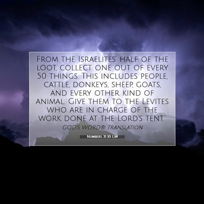 Picture 07 - Numbers 31:30 GW - From the Israelites’ half of the loot, collect - Bible Verse Picture