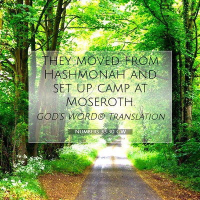 Picture 07 - Numbers 33:30 GW - They moved from Hashmonah and set up camp at - Bible Verse Picture