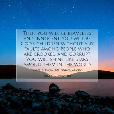 Picture 07 - Philippians 2:15 GW - Then you will be blameless and innocent. You will - Bible Verse Picture