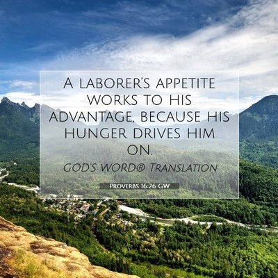 Picture 07 - Proverbs 16:26 GW - A laborer’s appetite works to his advantage, - Bible Verse Picture
