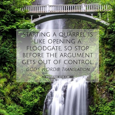 Picture 07 - Proverbs 17:14 GW - Starting a quarrel is like opening a floodgate, - Bible Verse Picture