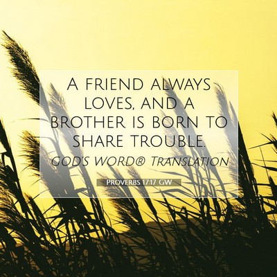 Picture 07 - Proverbs 17:17 GW - A friend always loves, and a brother is born to - Bible Verse Picture